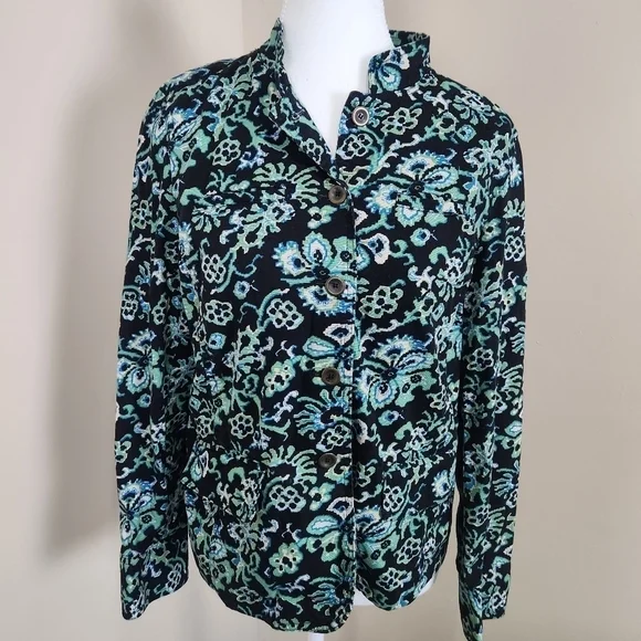 Charter Club Women's Jacket Size P/S Floral Green - Picture 4 of 13